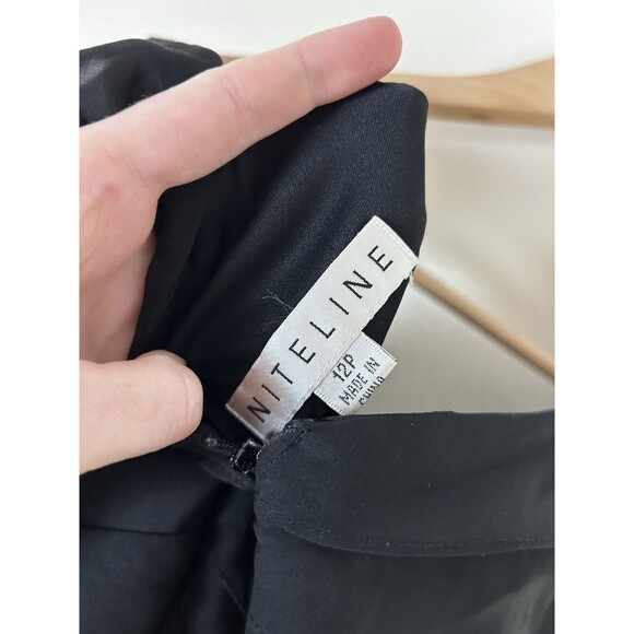 Vintage 12P Cocktail Dress Black Whimsigoth Ruffle Layered Tiered Black Silky - Picture 4 of 4